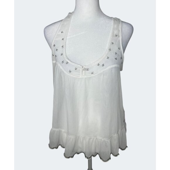 Hollister White Sleeveless Flowy Embroidered Tank Top Medium Scoop Neck - Picture 12 of 13